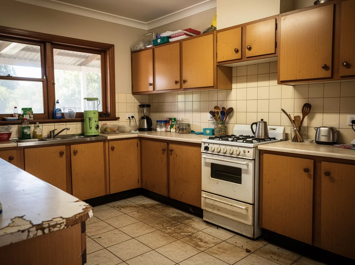 A tired family kitchen in Buderim before Grainline's renovation